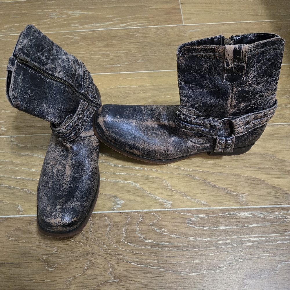 Bed Stu Distressed Black Leather Ankle Boots